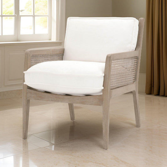 Cane Design Club Chair With Padded Seat, White and Brown By Casagear Home