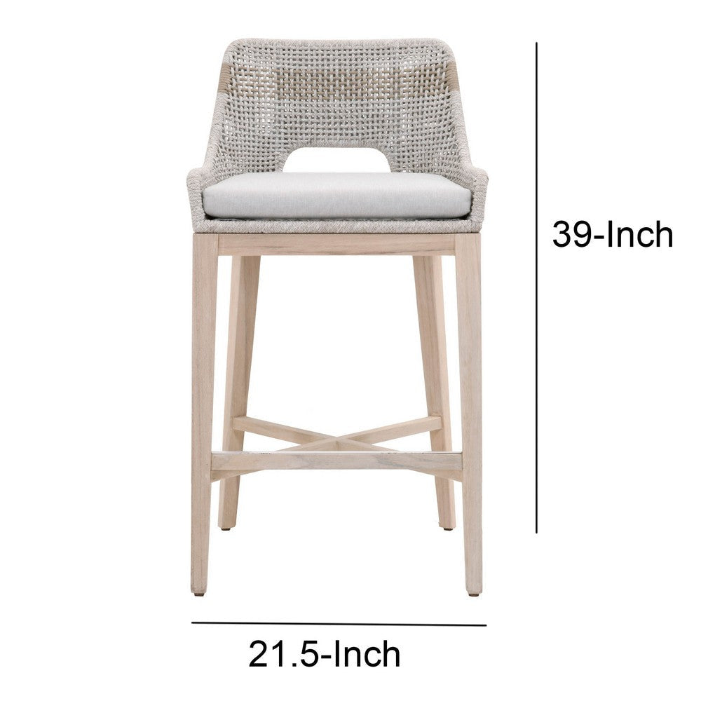 39’’ Rope Barstool With Stretcher and Cross Support Light Gray By Casagear Home BM217401