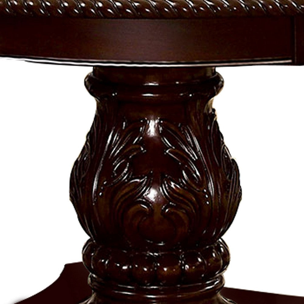 Traditional Round Dining Table with Carved Pedestal Base Cherry Brown By Casagear Home BM217443