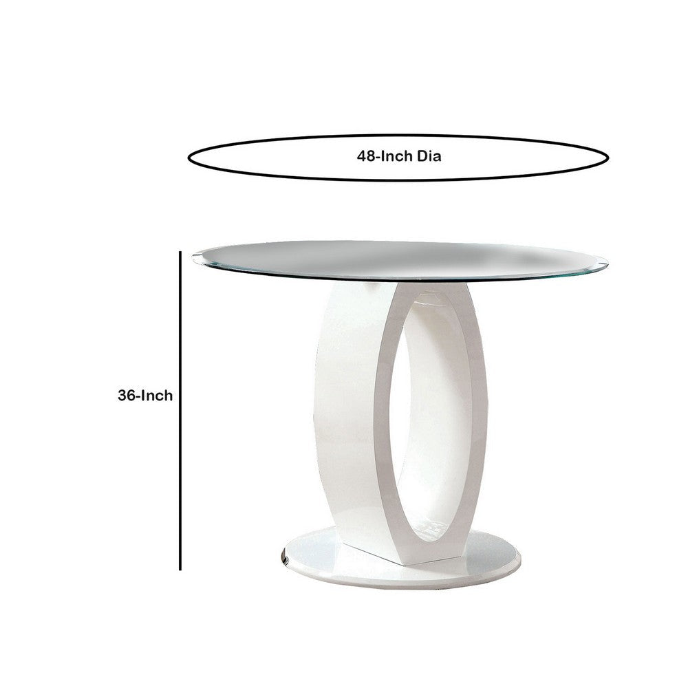 Round Glass Top Counter Height Table with Oval Shaped Base White By Casagear Home BM217468