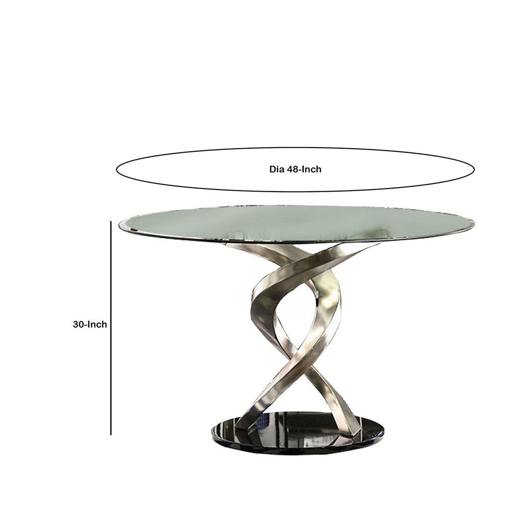 Contemporary Round Dining Table with Swirl Metal Base Black and Silver By Casagear Home BM217497