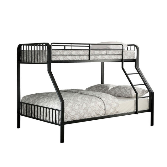 Industrial Style Twin over Full Metal Bunk Bed with Tubular Frame, Black By Casagear Home