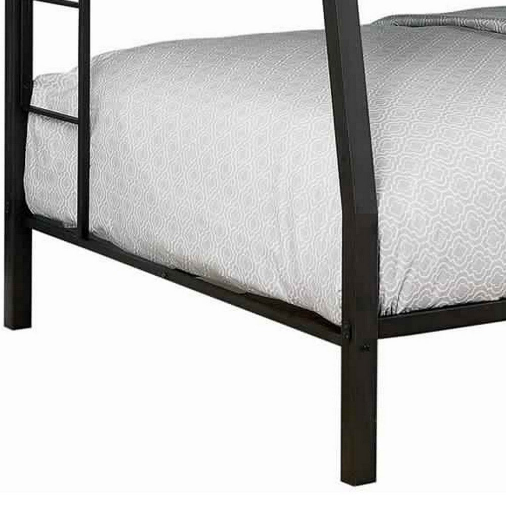 Horizontal Slatted Metal Full Over Queen Bunk Bed with 2 Ladders Black By Casagear Home BM217535