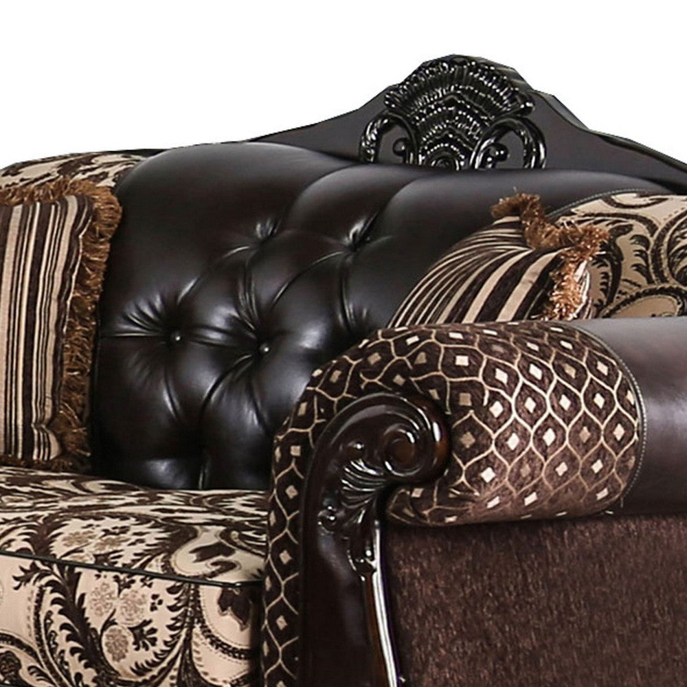 Traditional Wooden Loveseat with Button Tufted Backrest Beige and Brown By Casagear Home BM217598