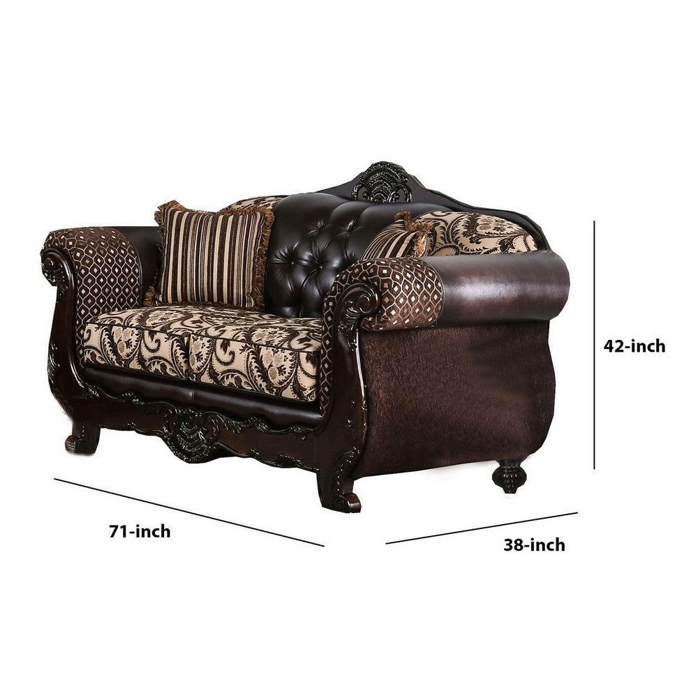 Traditional Wooden Loveseat with Button Tufted Backrest Beige and Brown By Casagear Home BM217598