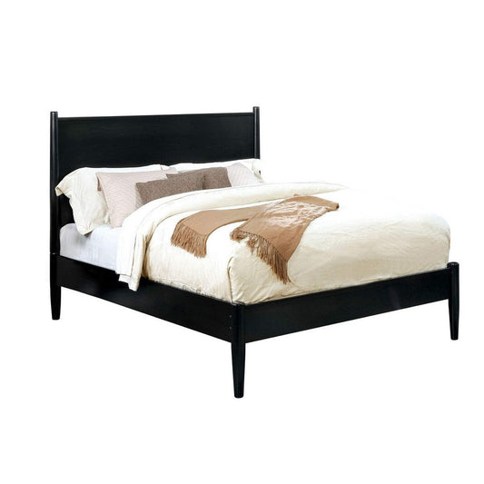 Wooden Eastern King Size Bed with Panel Headboard, Black By Casagear Home