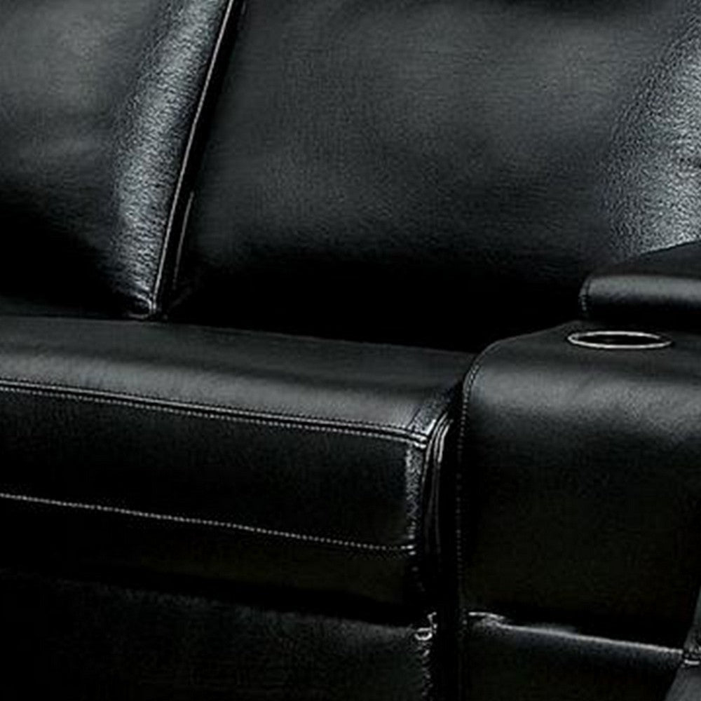 Leatherette Reclining Sectional Sofa with Chaise and Console Black By Casagear Home BM217679