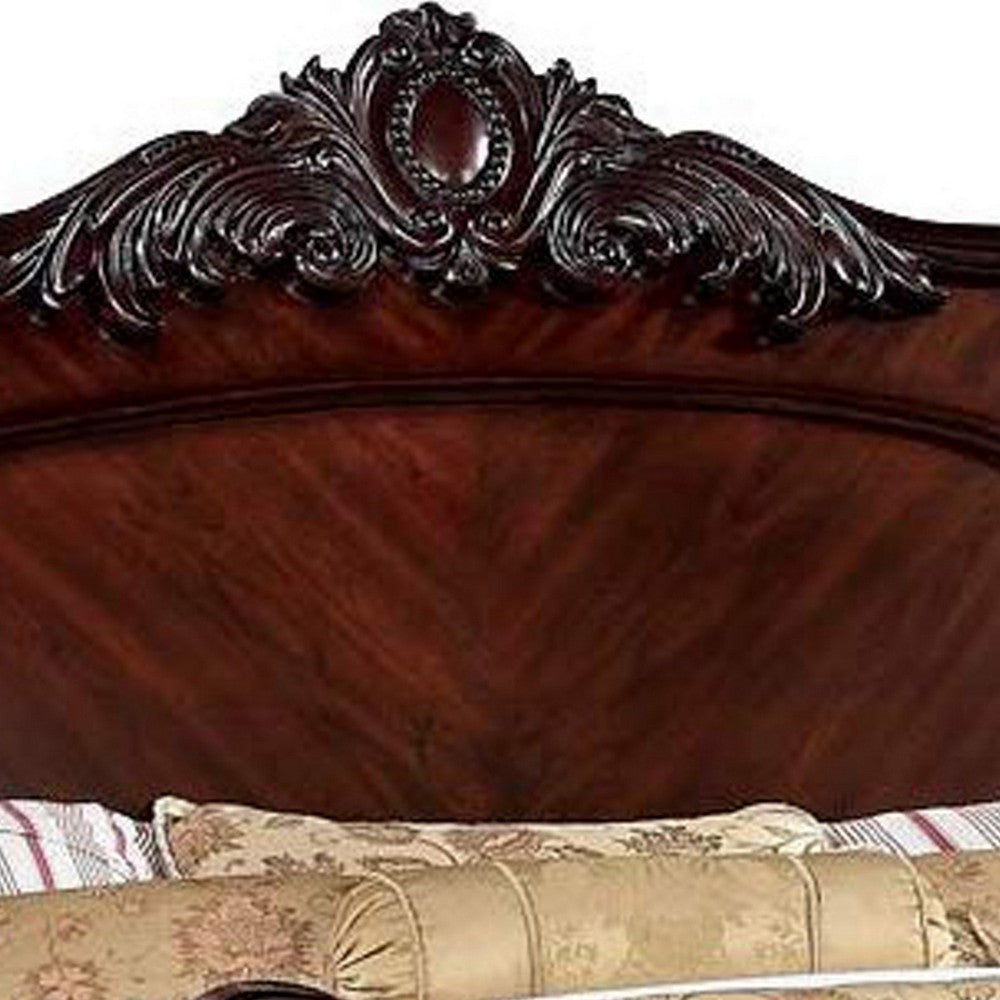 Traditional Eastern King Wooden Sleigh Bed with Intricate Carving Brown By Casagear Home BM217692