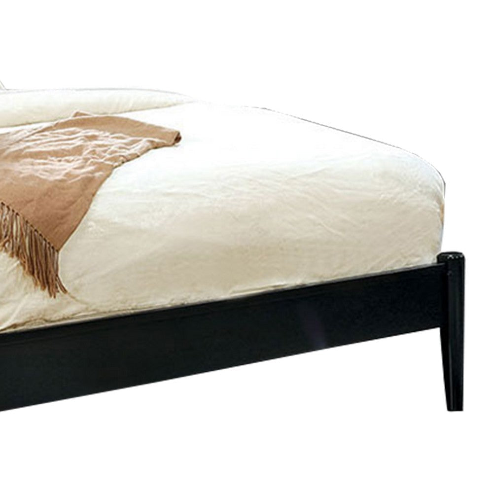 Mid Century Modern Wood Queen Bed with Round Tapered Legs Black By Casagear Home BM217704