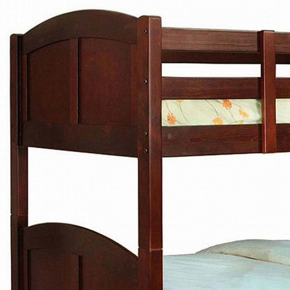 Arched Panel Design Twin Over Twin Bunk Bed with Angled Ladder Brown By Casagear Home BM217740