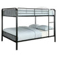 Slatted Design Metal Full Over Full Bunk Bed with Attached Ladder, Black By Casagear Home