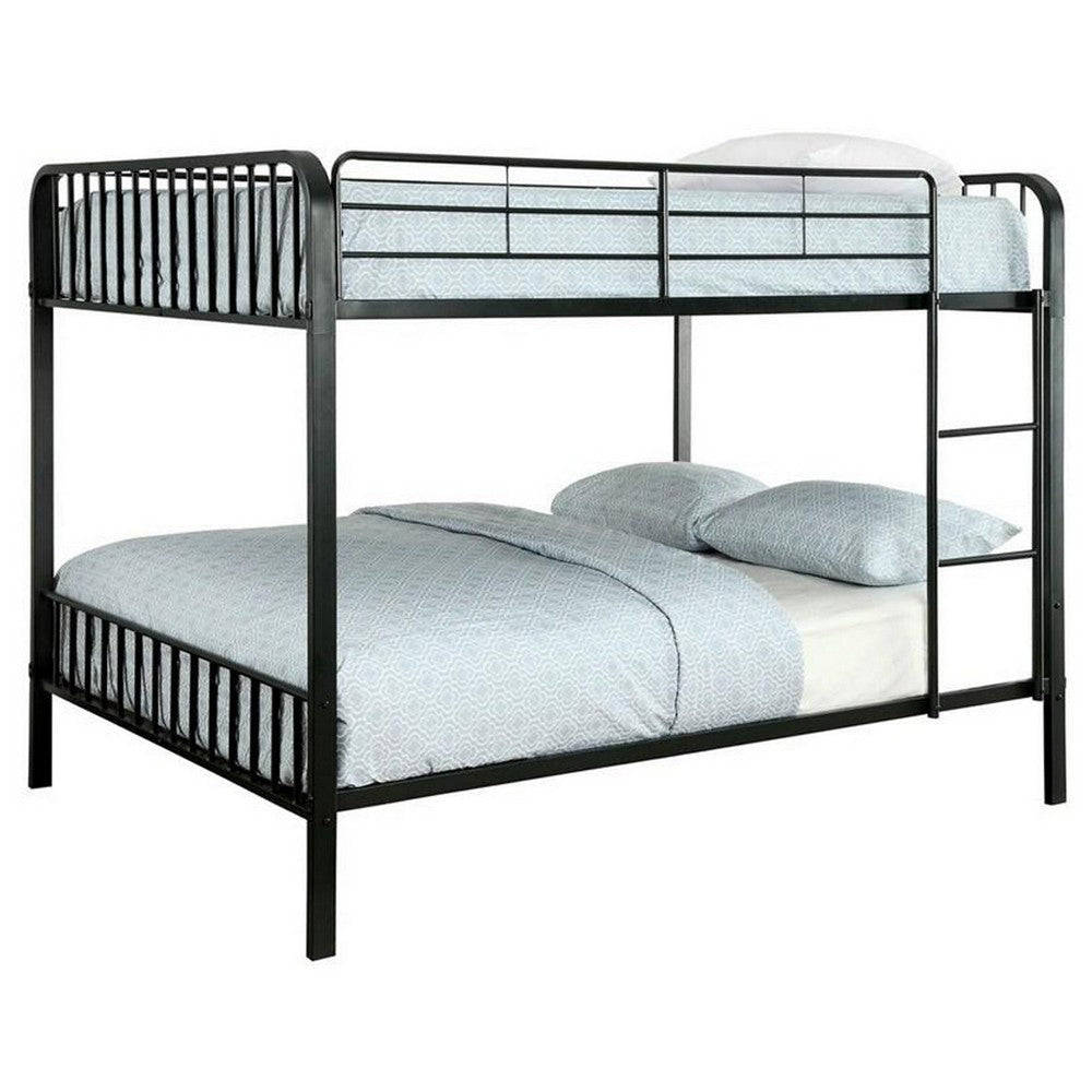 Slatted Design Metal Full Over Full Bunk Bed with Attached Ladder, Black By Casagear Home