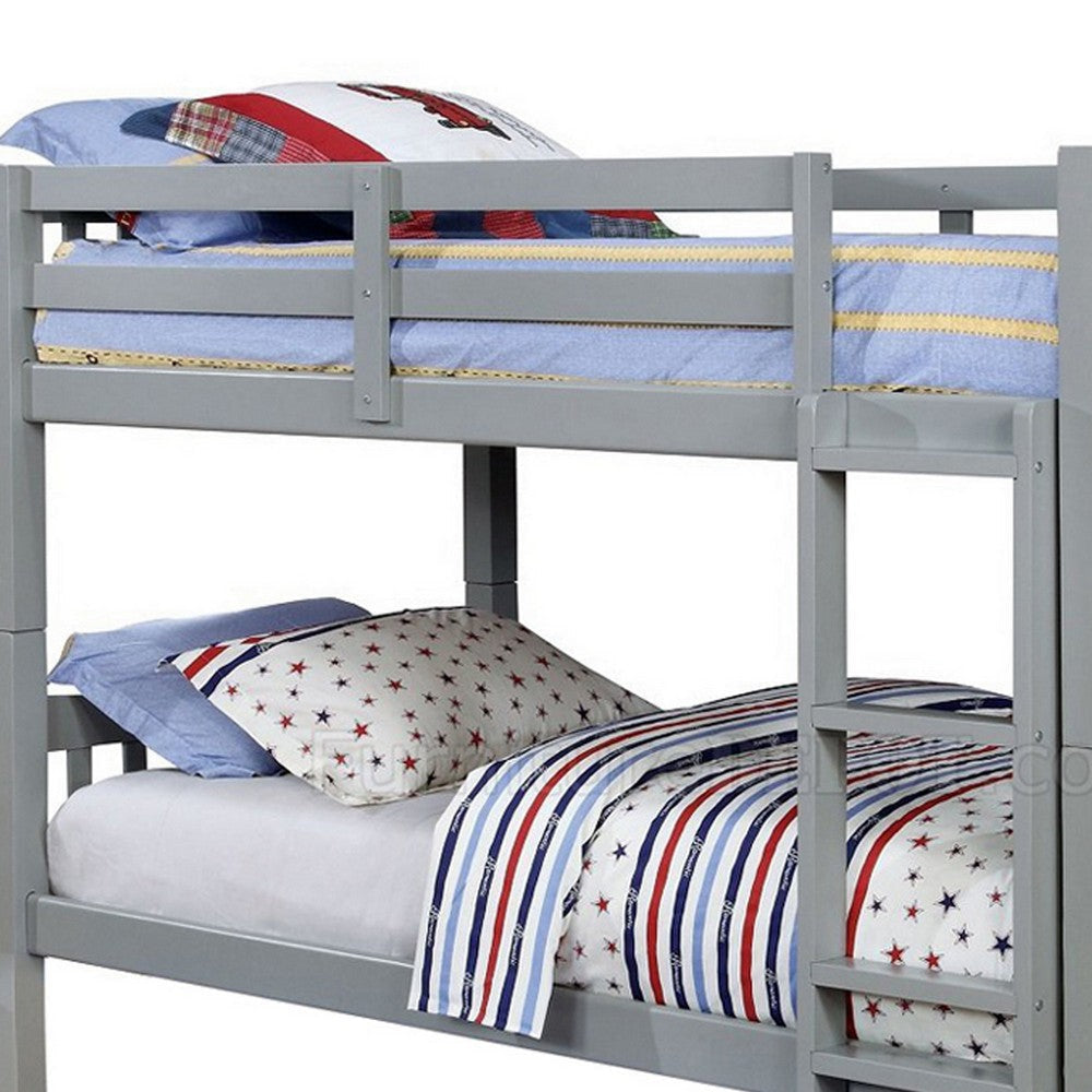 Slatted Twin Over Twin Bunk Bed with Attached Ladder Gray By Casagear Home BM217748