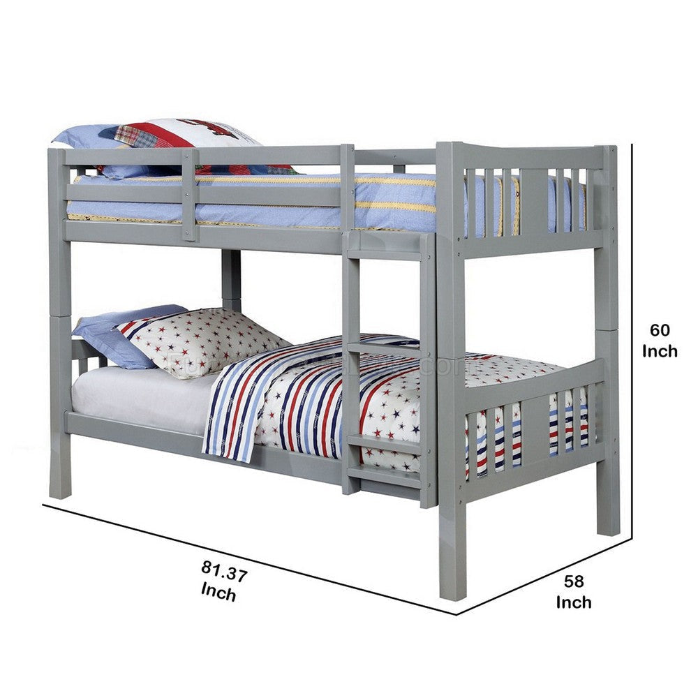 Slatted Twin Over Twin Bunk Bed with Attached Ladder Gray By Casagear Home BM217748