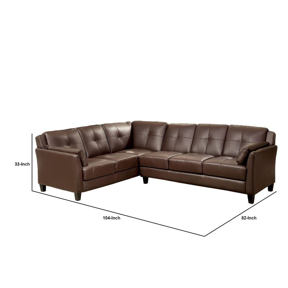 Faux Leather Upholstered Wooden Sectional Setwith Pillow Top Armrests Brown By Casagear Home BM217812