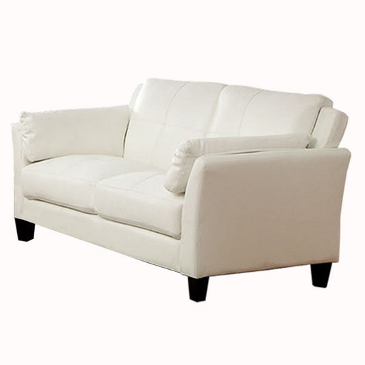 Faux Leather Upholstered Loveseat with Pillow Top Armrests, White and Brown By Casagear Home