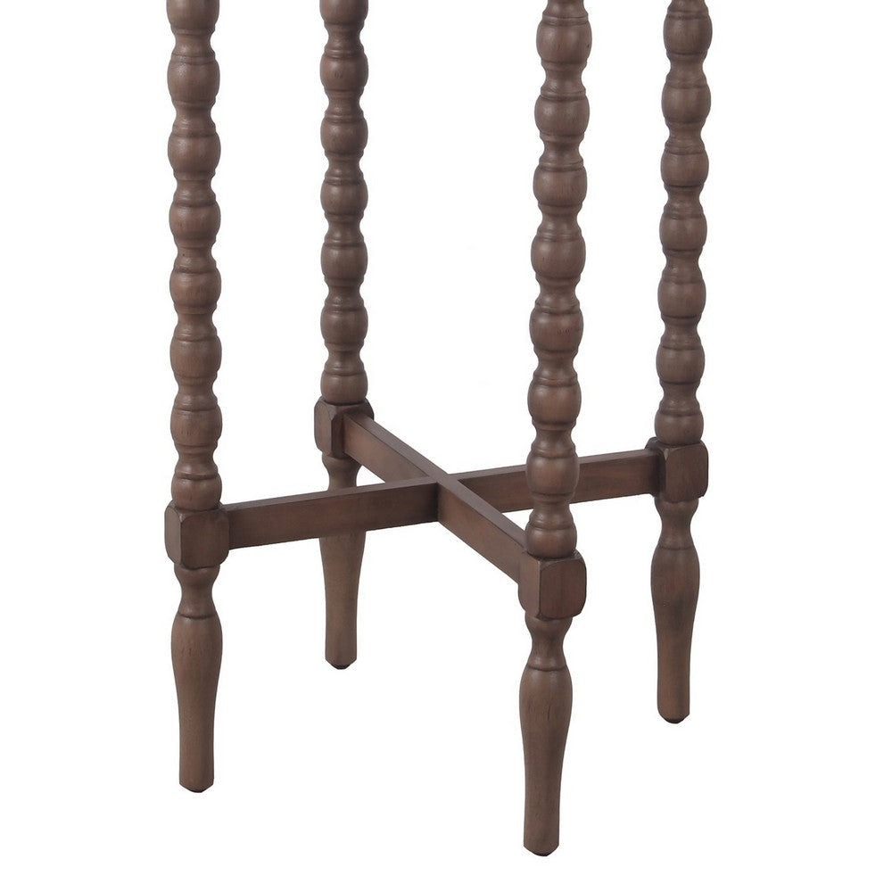 Wooden Round Accent Table with Tray Top and Beaded Turned Legs Brown By Casagear Home BM217915