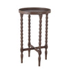 Wooden Round Accent Table with Tray Top and Beaded Turned Legs, Brown By Casagear Home