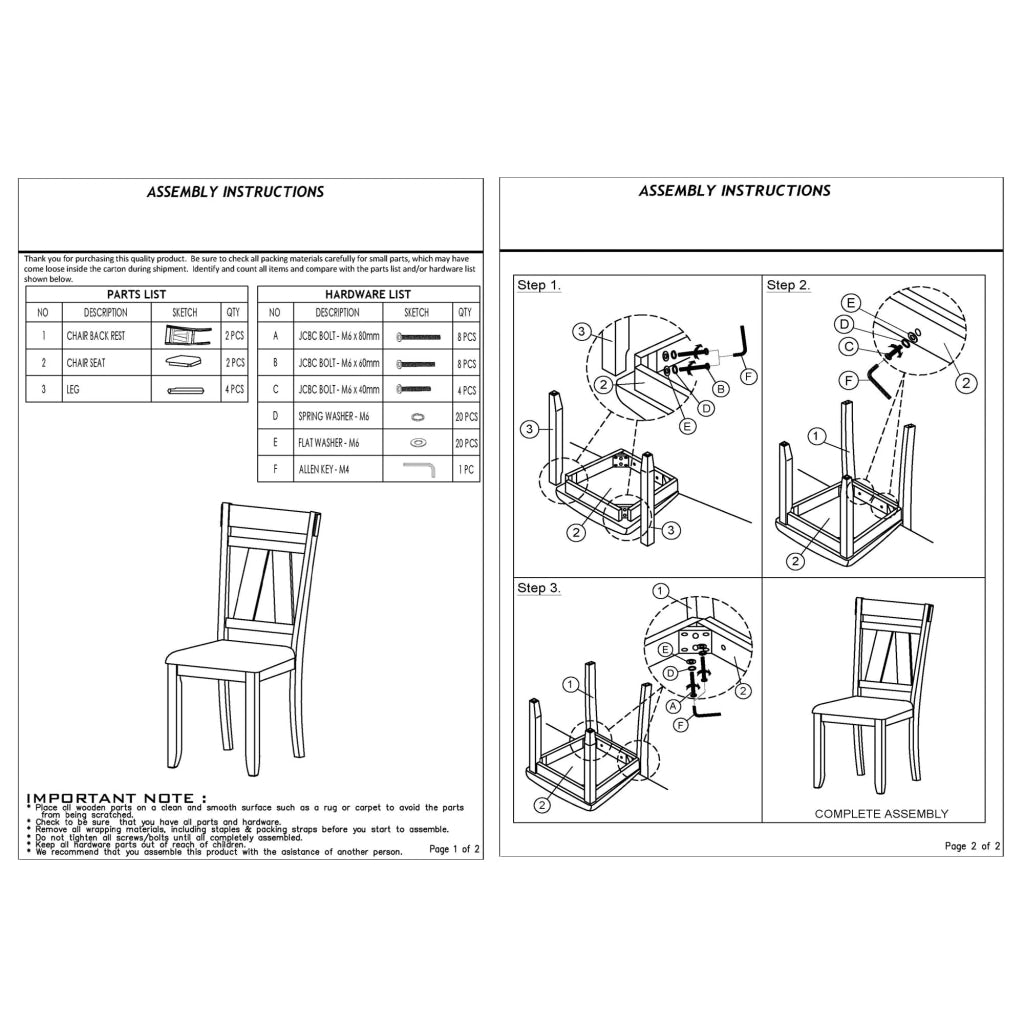 Wooden Side Chair with Padded Seat Set of 2 White & Gray By Casagear Home BM218004