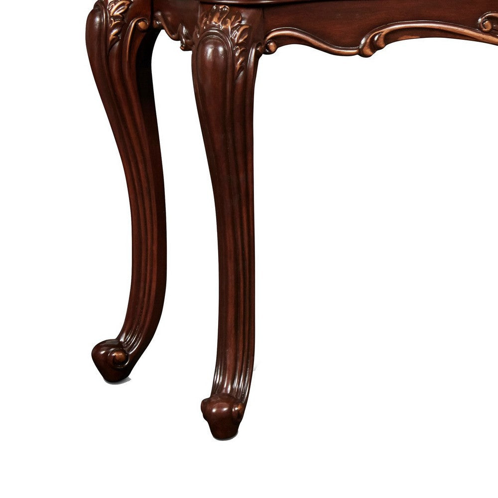 Wooden Console Table with Marble Top and Carved Details Gray and Brown By Casagear Home BM218025