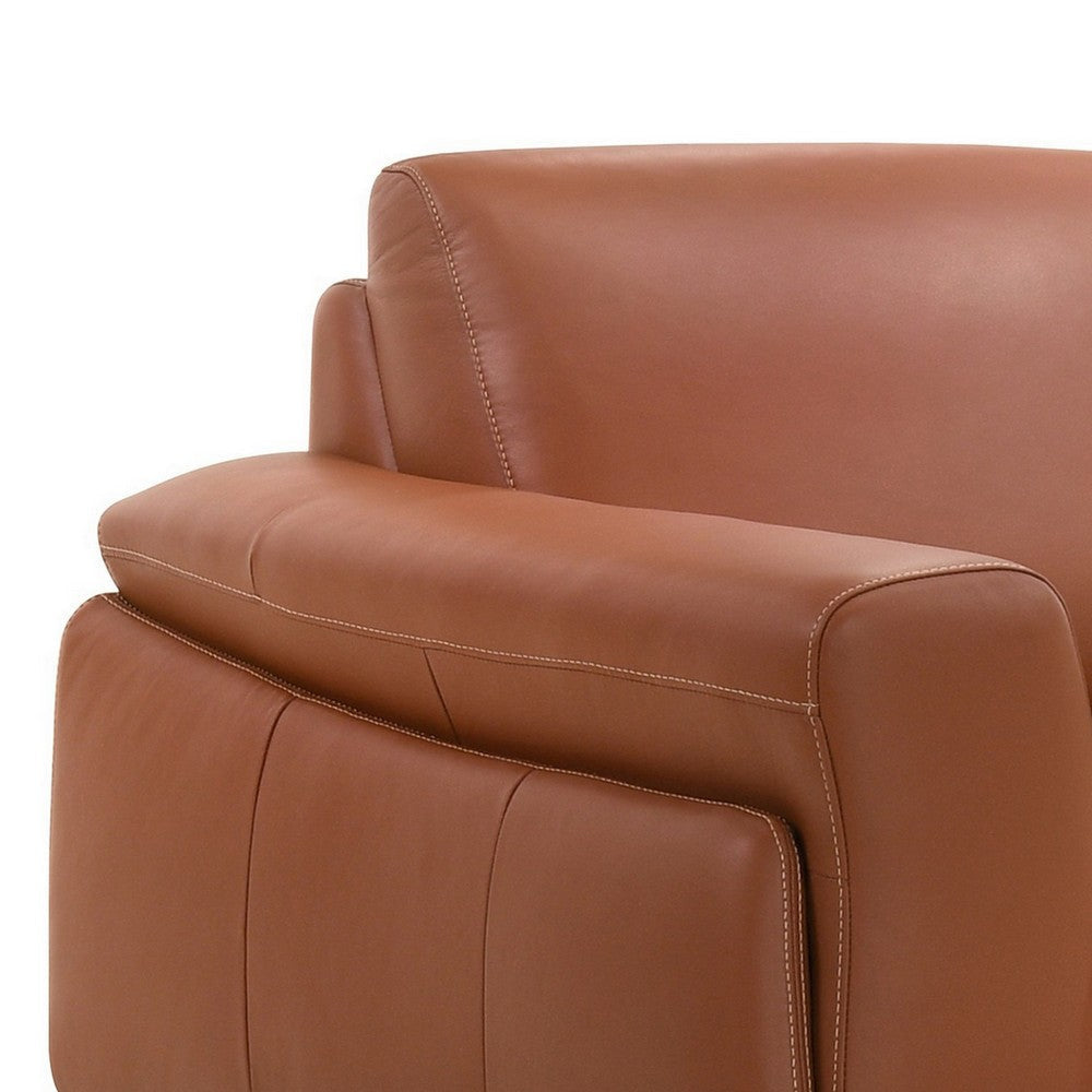 Leatherette Chair with Flared Track Armrests and Angled Legs Brown By Casagear Home BM218030