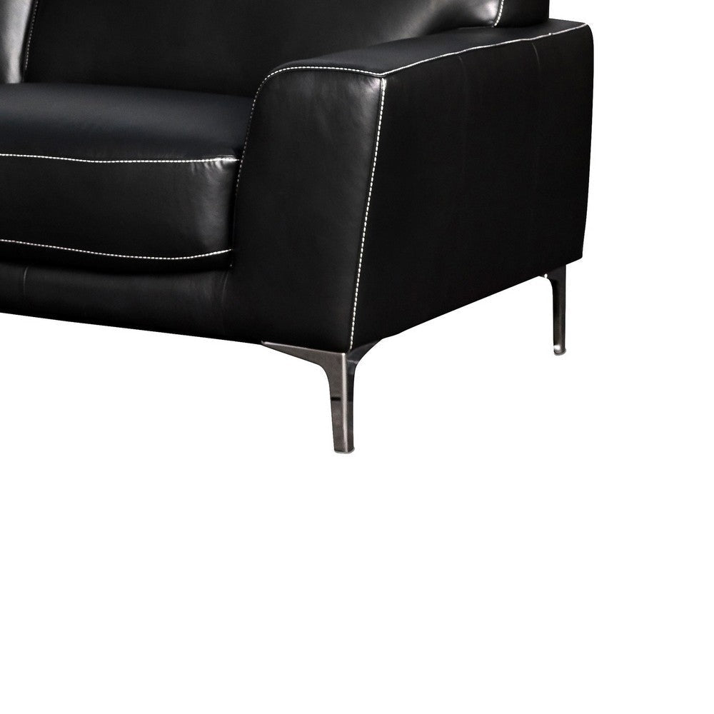 Leather Upholstered Sofa with Track Arms and Metal Legs Black By Casagear Home BM218043