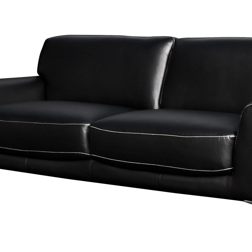 Leather Upholstered Sofa with Track Arms and Metal Legs Black By Casagear Home BM218043