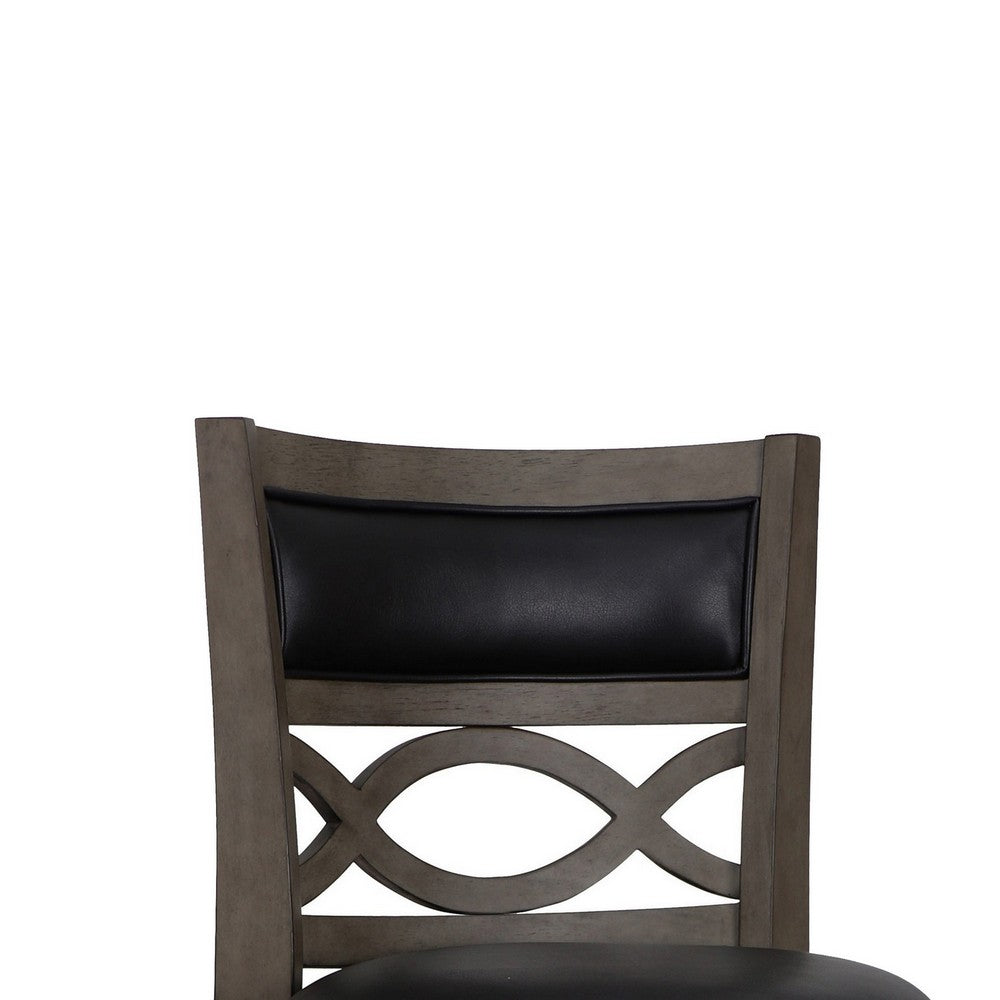 Curved Lattice Back Swivel Barstool with Leatherette Seat Gray and Black By Casagear Home BM218128