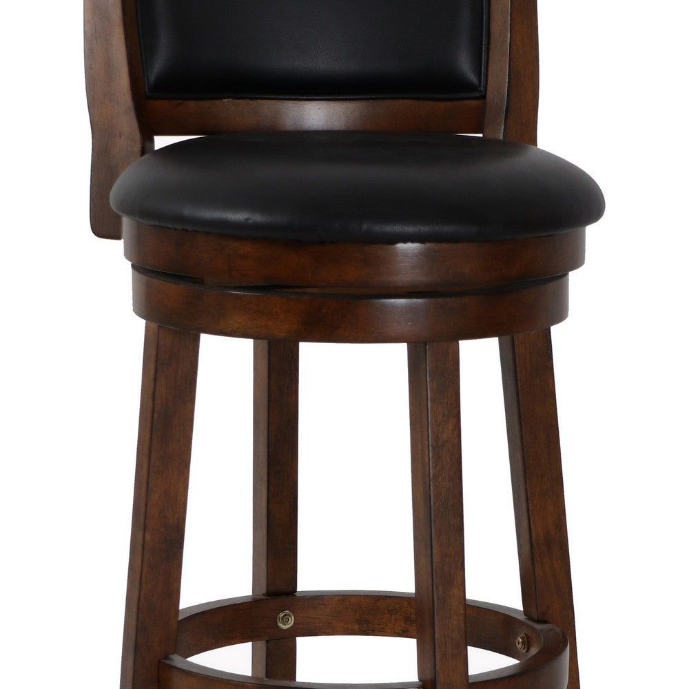 Curved Swivel Barstool with Leatherette Padded Seating Brown and Black By Casagear Home BM218129