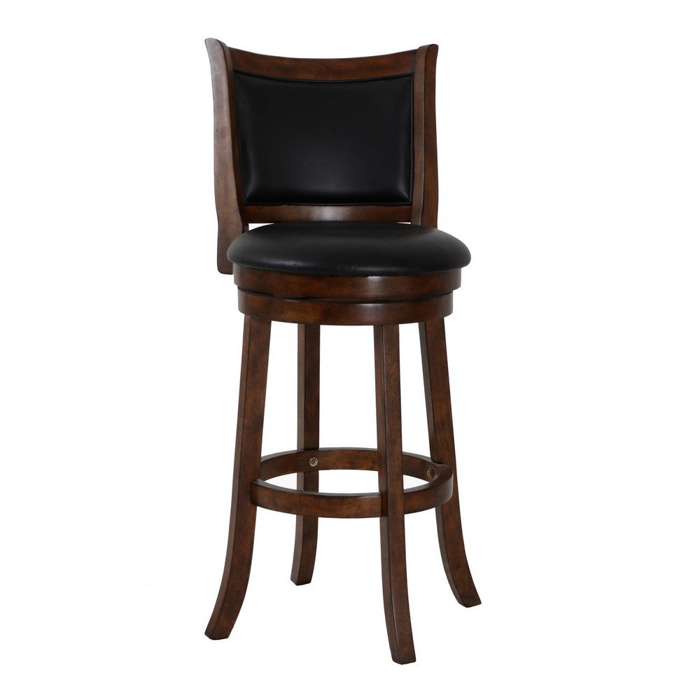 Curved Swivel Barstool with Leatherette Padded Seating Brown and Black By Casagear Home BM218129