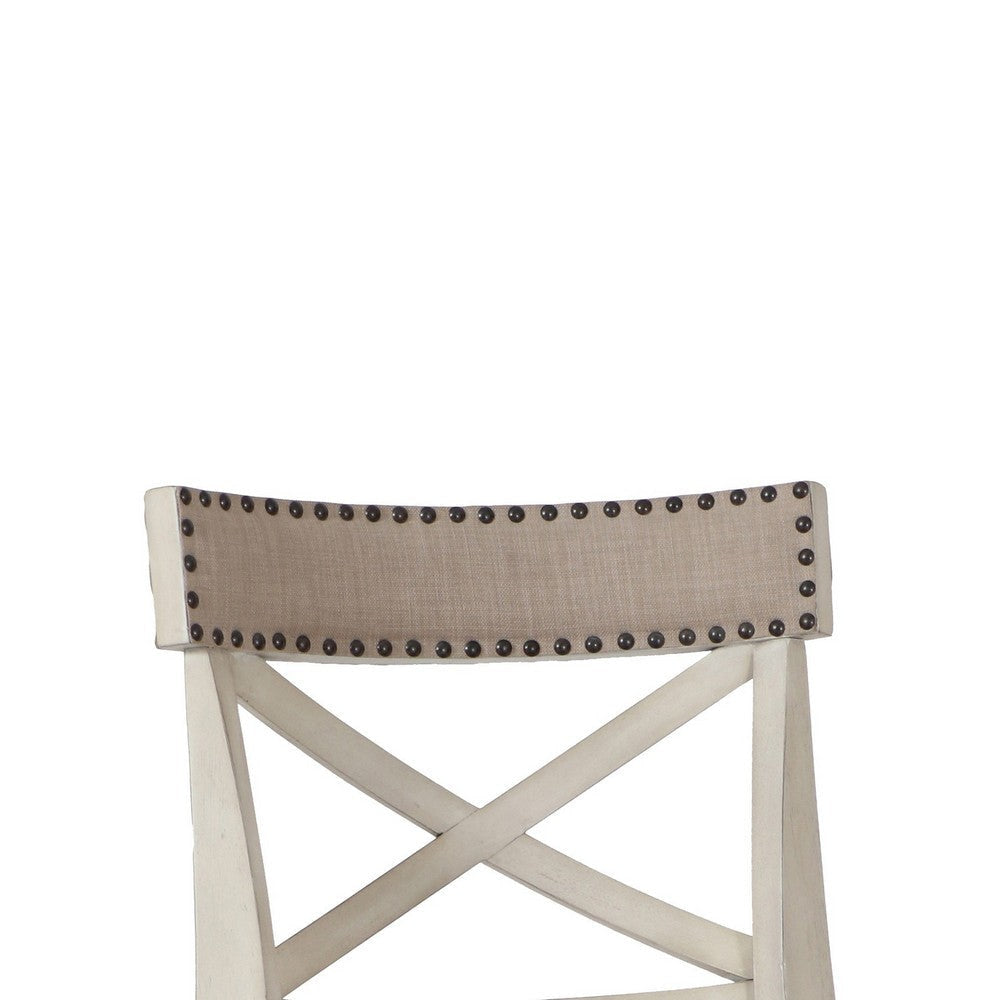 Curved X Shaped Back Swivel Barstool with Fabric Padded Seating Antique White By Casagear Home BM218132