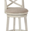 Curved X Shaped Back Swivel Barstool with Fabric Padded Seating Antique White By Casagear Home BM218132