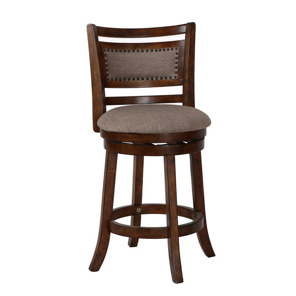 Curved Swivel Counter Stool with Fabric Padded Seating Brown and Beige By Casagear Home BM218145