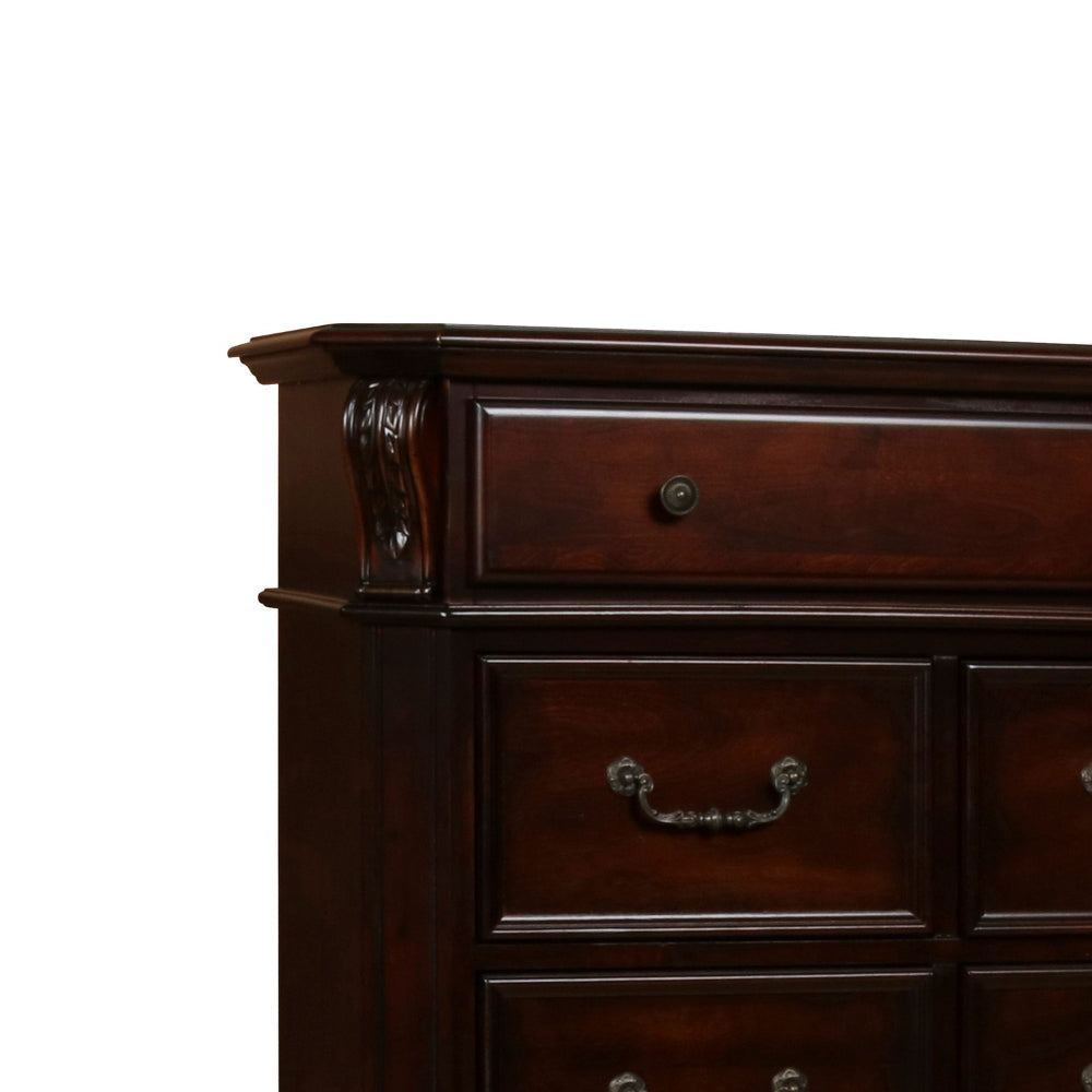 Fay Traditional 7 Drawer Wooden Chest with Molded and Carving Details Brown By Casagear Home BM218218