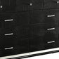 9 Drawer Wooden Dresser with Embossed Texture and Mirror Accents Black By Casagear Home BM218219