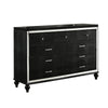 9 Drawer Wooden Dresser with Embossed Texture and Mirror Accents, Black By Casagear Home