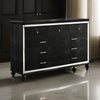 9 Drawer Wooden Dresser with Embossed Texture and Mirror Accents Black By Casagear Home BM218219