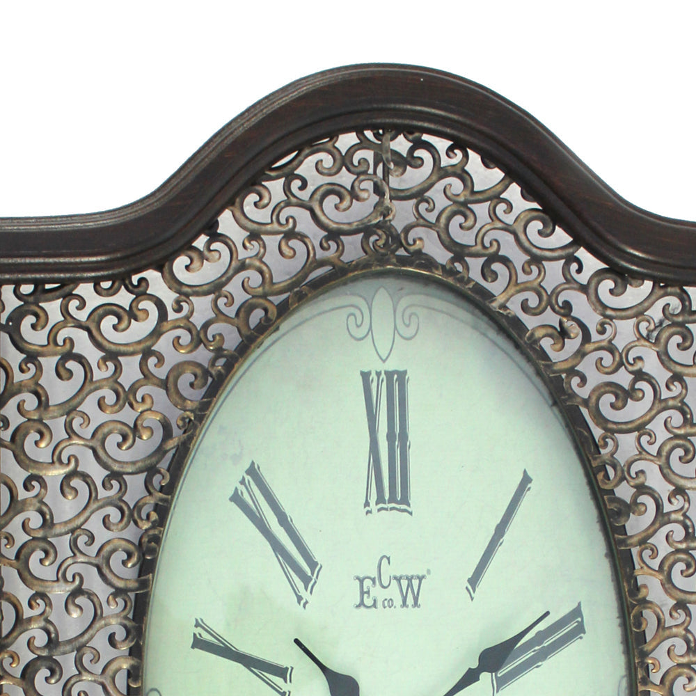 Wall Clock with Scalloped Wooden Top and Bottom Brown By Casagear Home BM218338