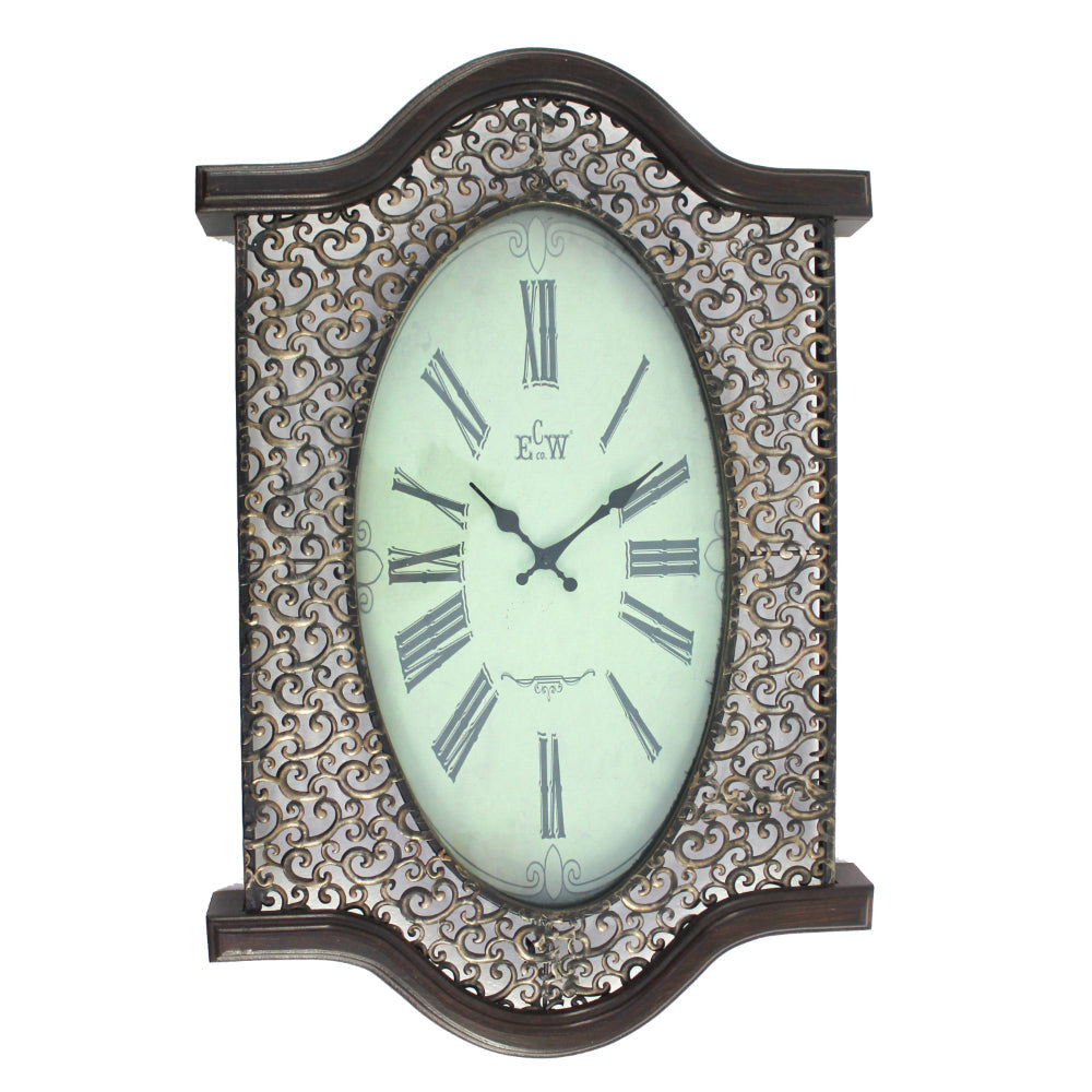 Wall Clock with Scalloped Wooden Top and Bottom Brown By Casagear Home BM218338