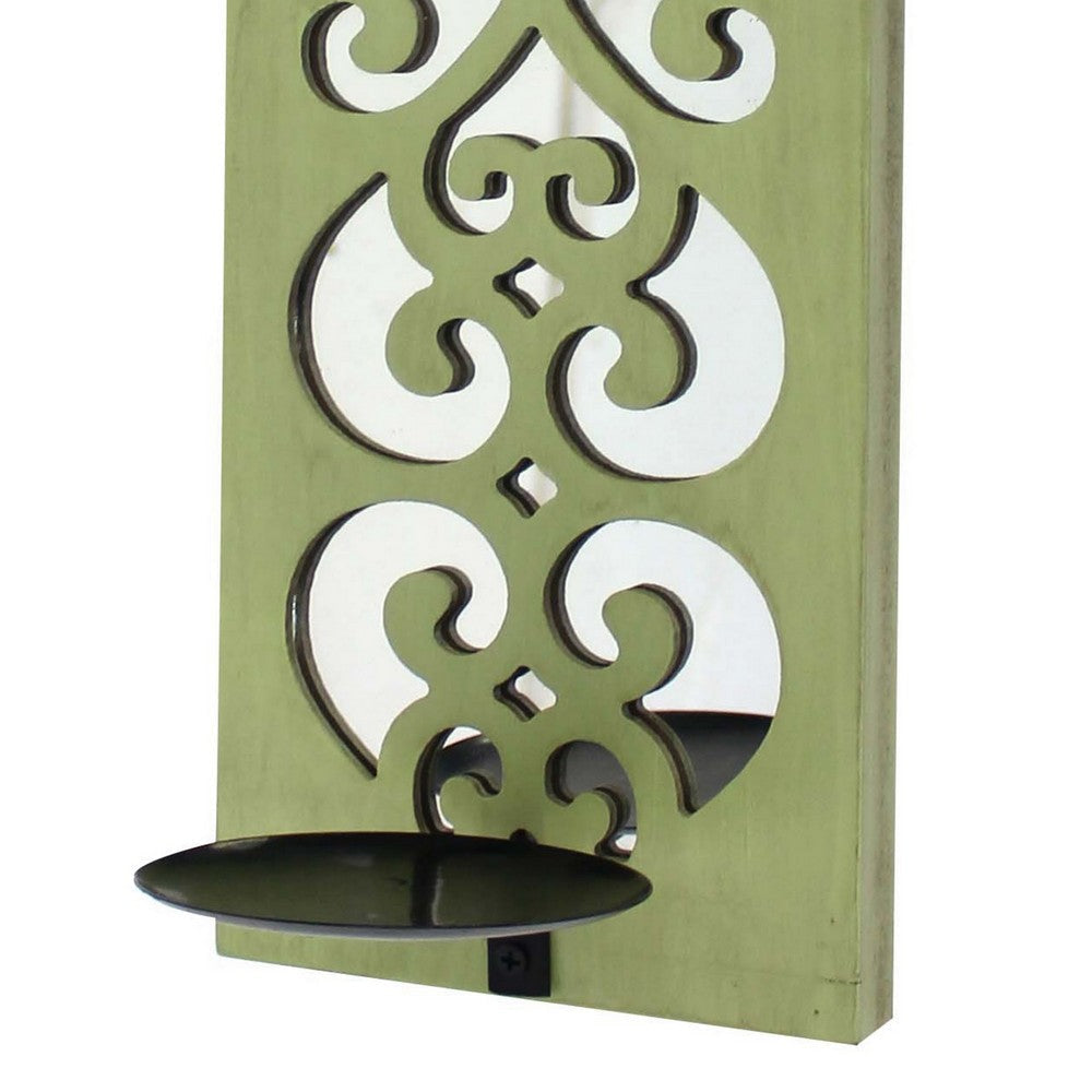 17’ Cut-out Frame Mirror Back Candle Holder Green By Casagear Home BM218402