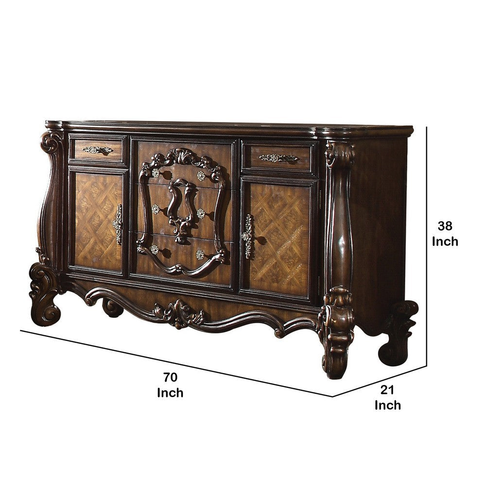 Traditional Wooden Dresser with 5 Drawers and 2 Cabinets Brown By Casagear Home BM218448