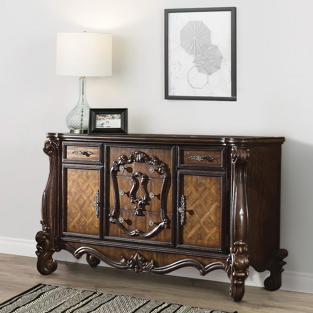 Traditional Wooden Dresser with 5 Drawers and 2 Cabinets Brown By Casagear Home BM218448