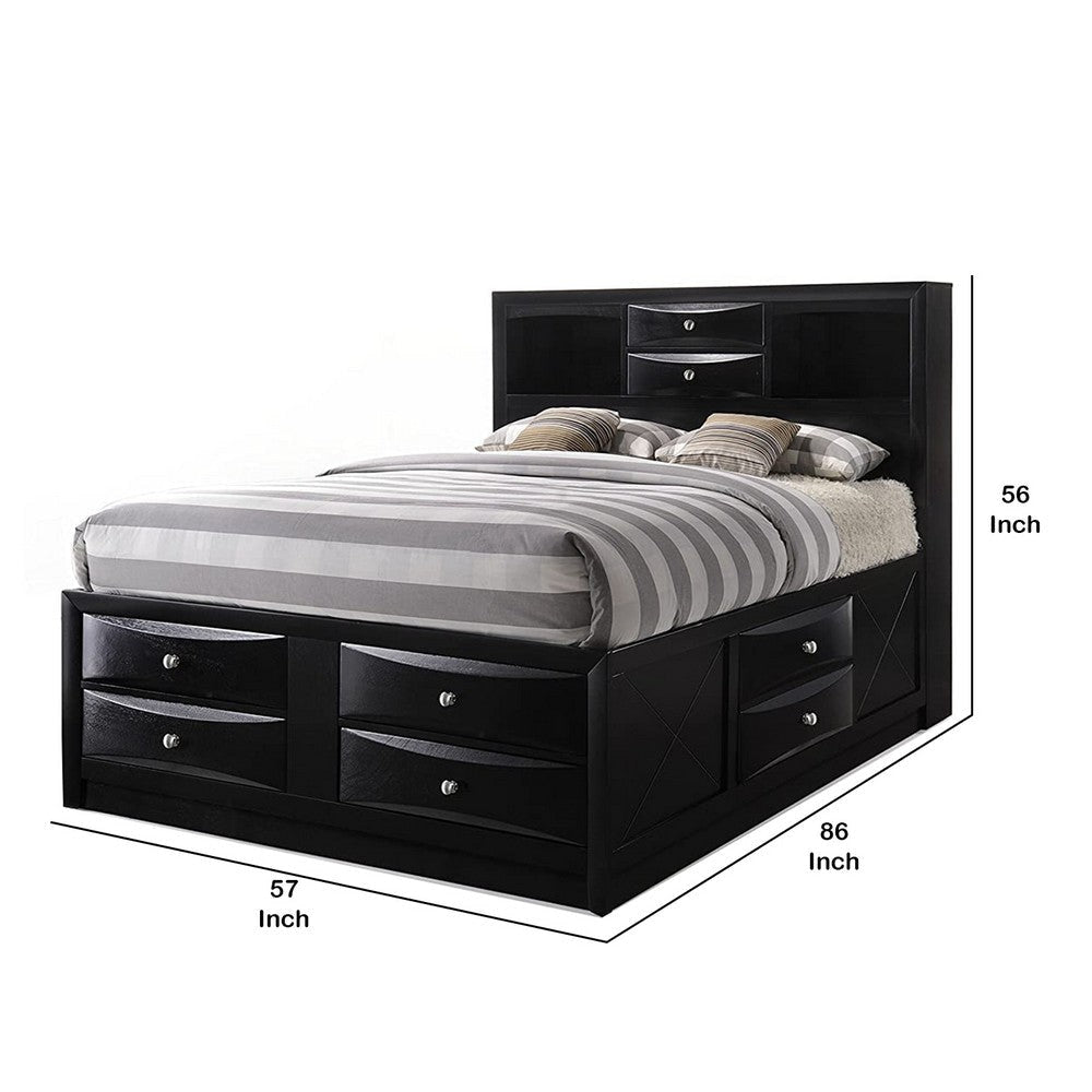 Eight Drawer Full Size Storage Bed with Bookcase Headboard Black By Casagear Home BM218458