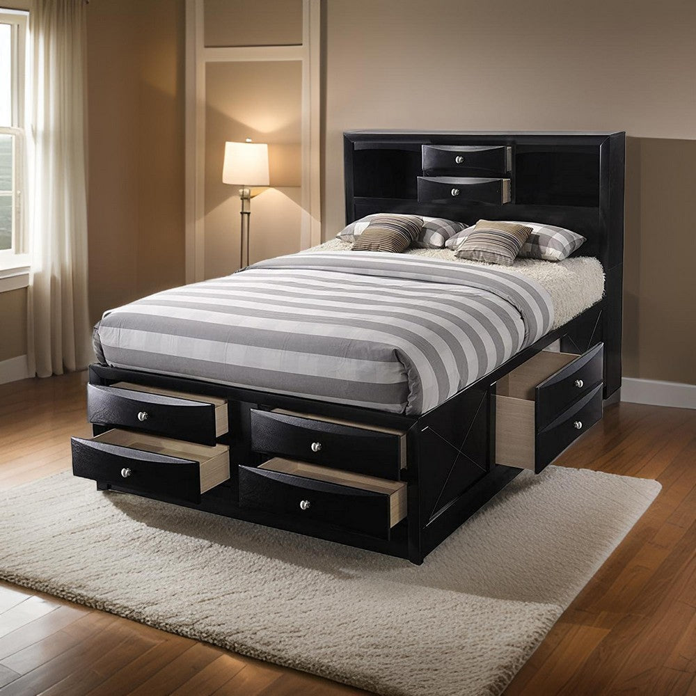 Eight Drawer Full Size Storage Bed with Bookcase Headboard Black By Casagear Home BM218458