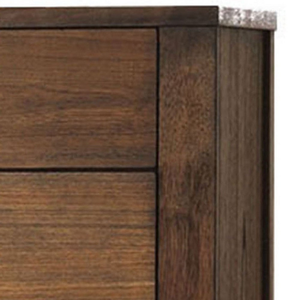 5 Drawer Wooden Chest with Metal Bar Handles and Block Legs Brown By Casagear Home BM218461