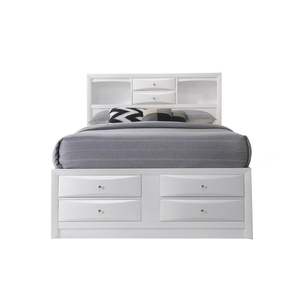 Eight Drawer Full Size Storage Bed with Bookcase Headboard White By Casagear Home BM218462