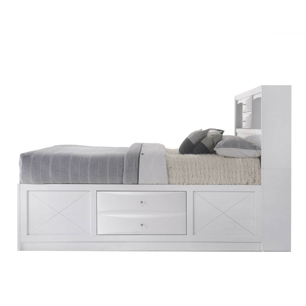 Eight Drawer Full Size Storage Bed with Bookcase Headboard White By Casagear Home BM218462