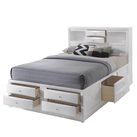 Eight Drawer Full Size Storage Bed with Bookcase Headboard, White By Casagear Home