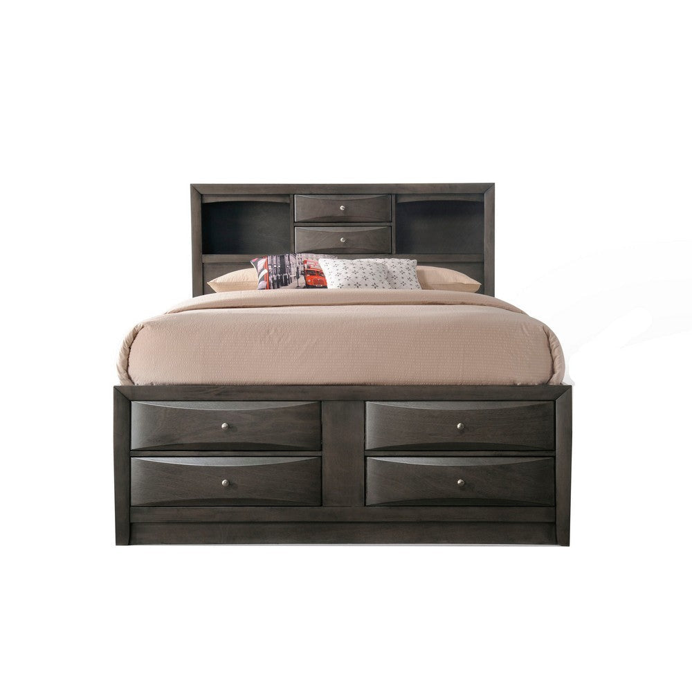 Panel Design Eastern King Size Bed with Bookcase and Drawers Taupe Brown By Casagear Home BM218471