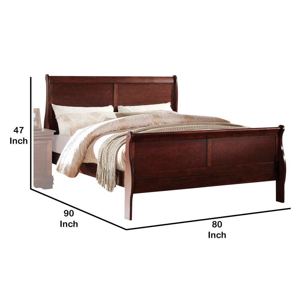 Transitional Panel Design Sleigh Eastern King Size Bed Cherry Brown By Casagear Home BM218486